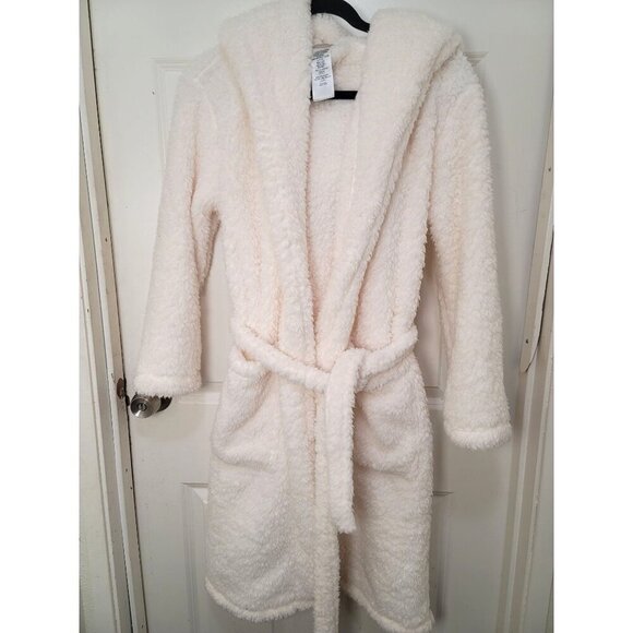 Pottery Barn Teen Hooded Plush Fleece Bathrobe Belt & Pockets - Picture 1 of 13